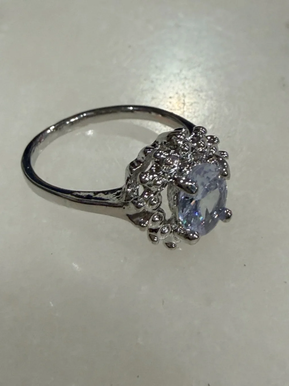 Elegant Silver and Blue Gemstone Ring Size 8